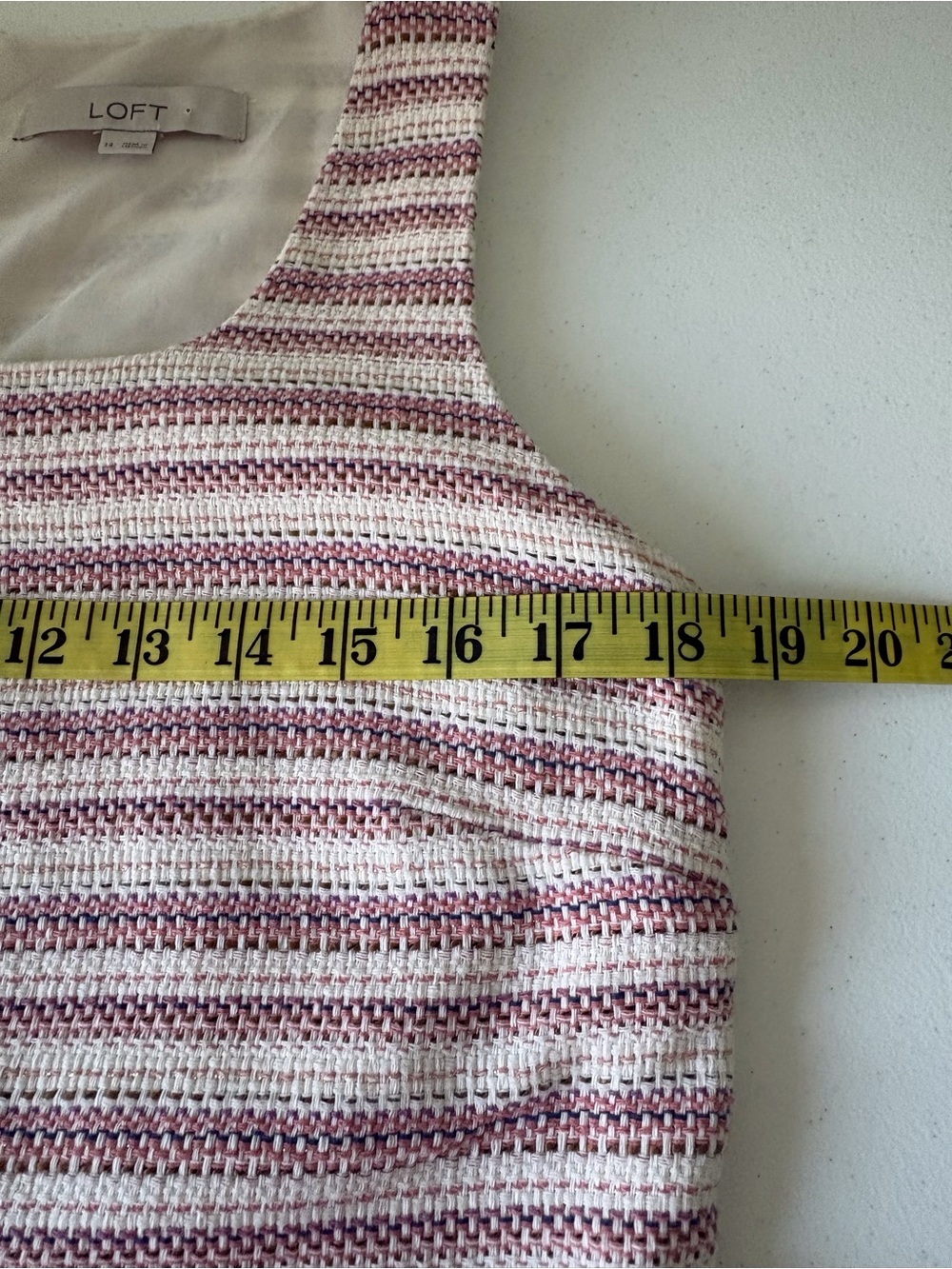 Loft Size 14 Sleeveless Square Neck Textured Stripe Sheath Dress Office Pockets - Picture 10 of 11